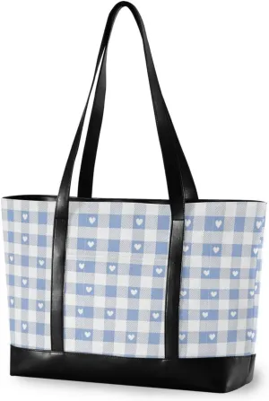 Lovely Blue Gray Love Plaid modern 14 inch laptop bag with zipper travel tote for teacher with bolso de trabajo para mujer
