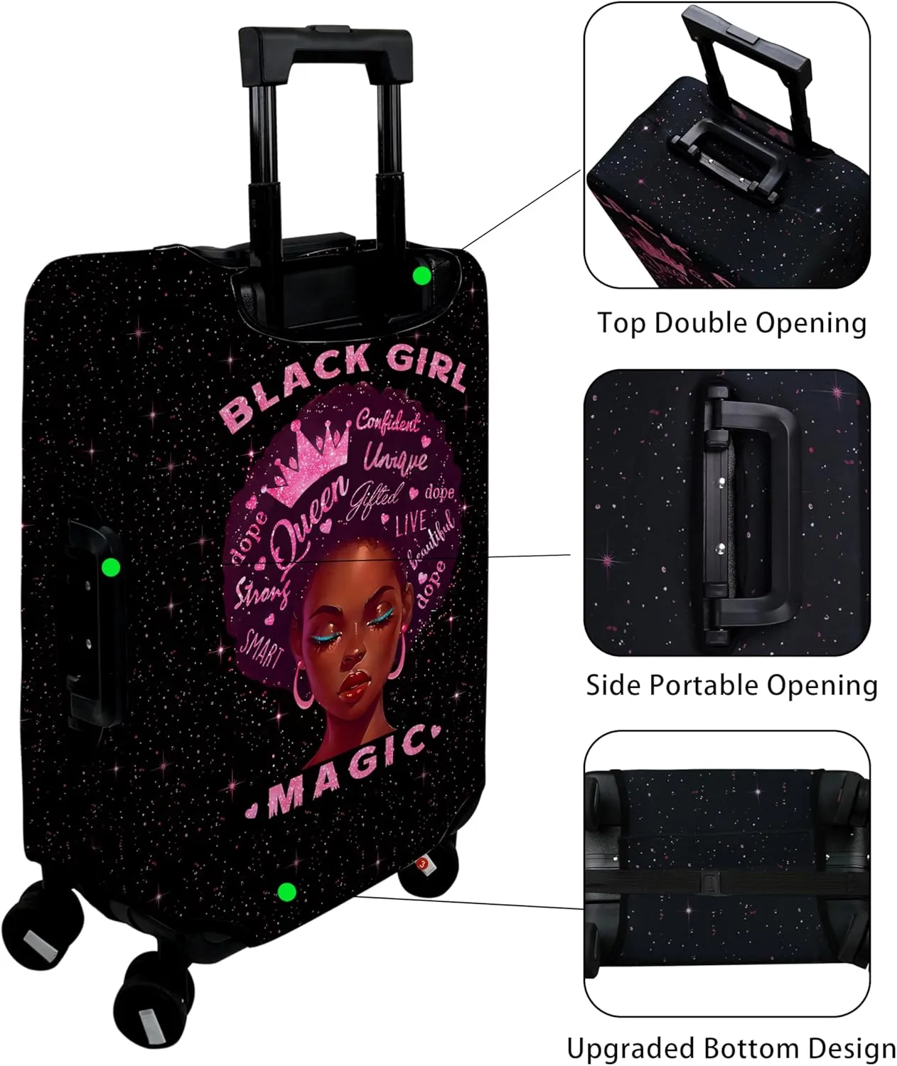Luggage Cover Approved Cute Travel Suitcase Protector Pink Magic Queen Elastic Washable Unique Themed Suitcase Covers for 18-20 Inch Luggage(S)