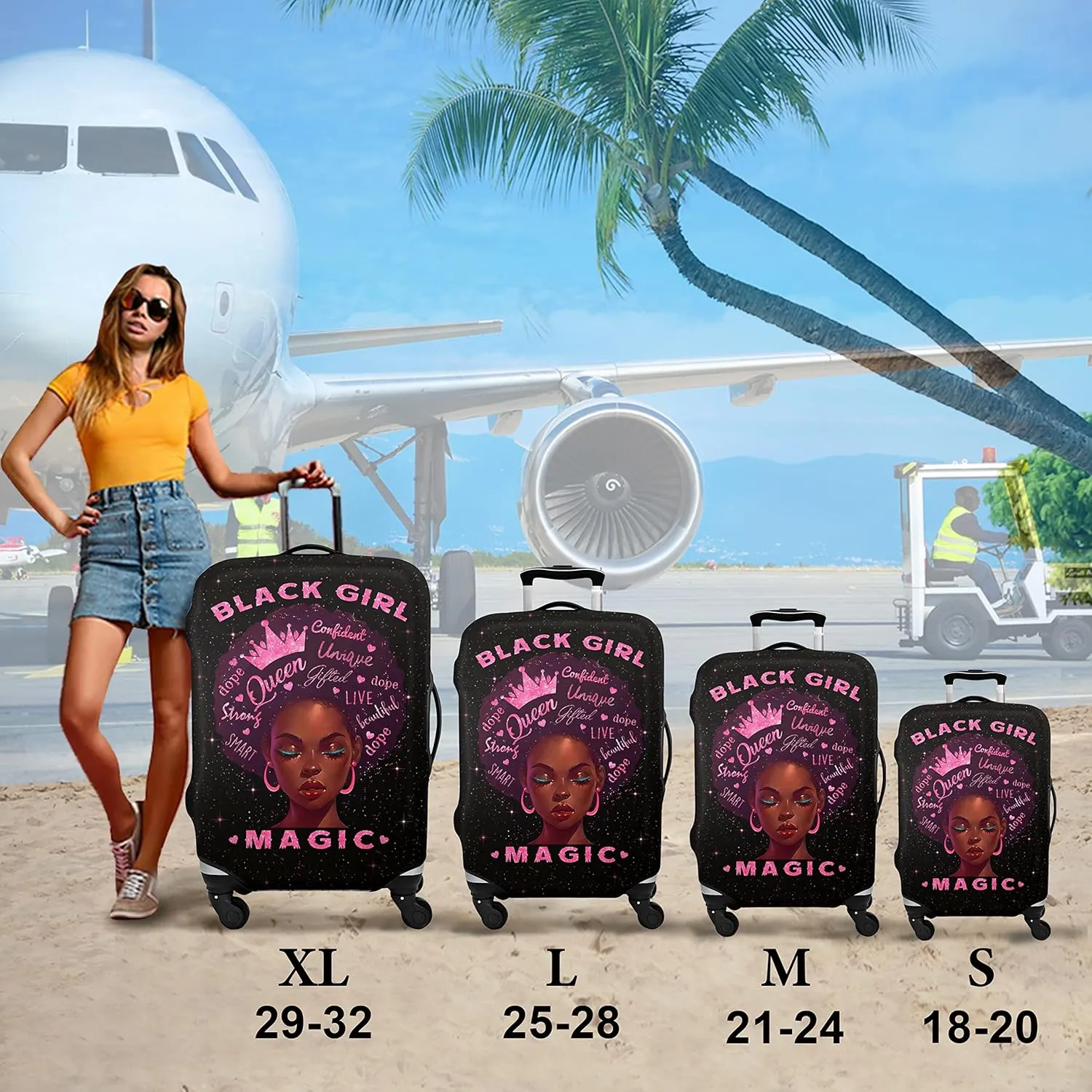 Luggage Cover Approved Cute Travel Suitcase Protector Pink Magic Queen Elastic Washable Unique Themed Suitcase Covers for 18-20 Inch Luggage(S)
