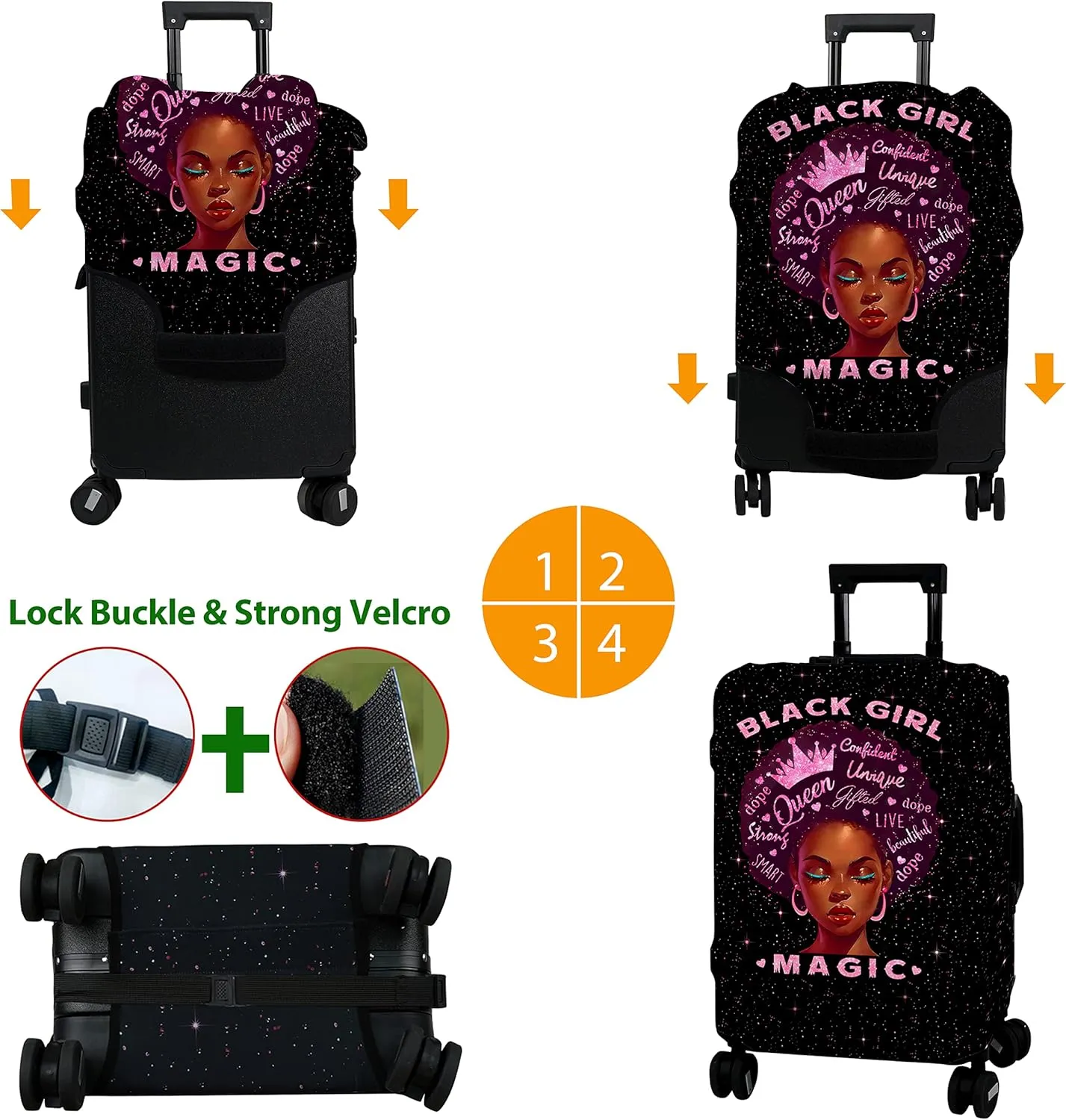 Luggage Cover Approved Cute Travel Suitcase Protector Pink Magic Queen Elastic Washable Unique Themed Suitcase Covers for 18-20 Inch Luggage(S)