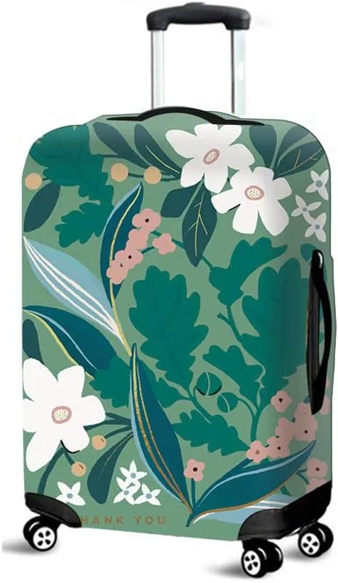 Luggage Cover for Suitcase, Flower Print Business Suitcase Cover Protector Fit 18-32 Inch Luggage, Modern Baggage Covers with Zipper for Travel (Green Leaves,XL(30-32inch suitcase))