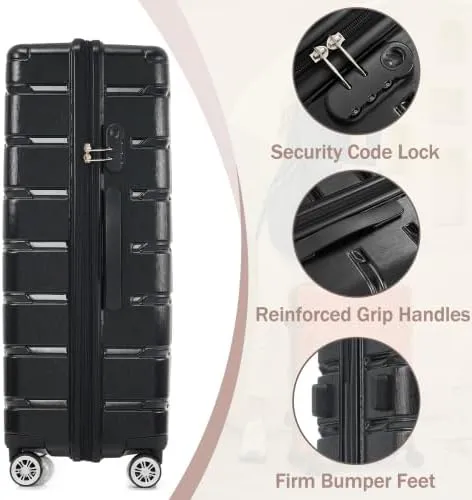 Luggage Sets 3 Piece, Hardshell Suitcases with Wheels, Modern New Durable ABS PC Travel Suitcase with Spinner Wheels, Travel Luggage for Men and Women (Black)