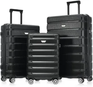 Luggage Sets 3 Piece, Hardshell Suitcases with Wheels, Modern New Durable ABS PC Travel Suitcase with Spinner Wheels, Travel Luggage for Men and Women (Black)