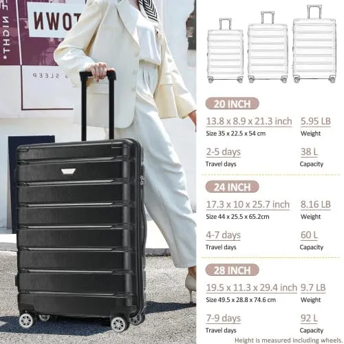 Luggage Sets 3 Piece, Hardshell Suitcases with Wheels, Modern New Durable ABS PC Travel Suitcase with Spinner Wheels, Travel Luggage for Men and Women (Black)