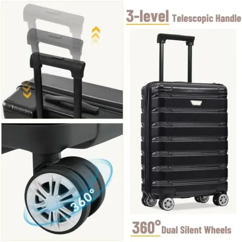 Luggage Sets 3 Piece, Hardshell Suitcases with Wheels, Modern New Durable ABS PC Travel Suitcase with Spinner Wheels, Travel Luggage for Men and Women (Black)