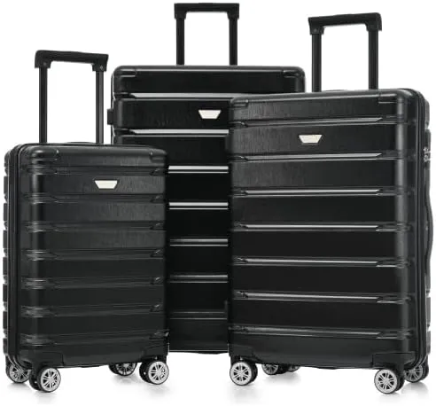 Luggage Sets 3 Piece, Hardshell Suitcases with Wheels, Modern New Durable ABS PC Travel Suitcase with Spinner Wheels, Travel Luggage for Men and Women (Black)
