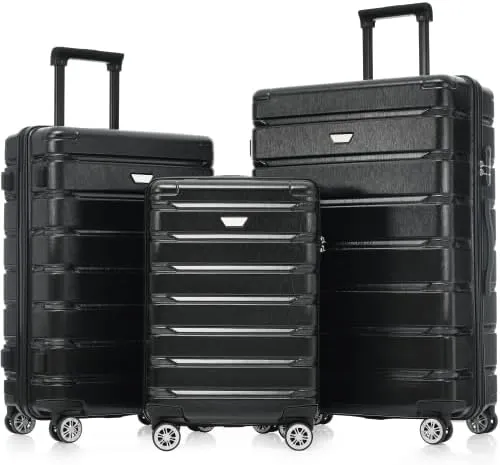 Luggage Sets 3 Piece, Hardshell Suitcases with Wheels, Modern New Durable ABS PC Travel Suitcase with Spinner Wheels, Travel Luggage for Men and Women (Black)