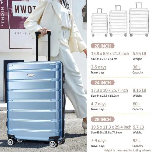 Luggage Sets 3 Piece, Hardshell Suitcases with Wheels, Modern New Durable ABS PC Travel Suitcase with Spinner Wheels, Travel Luggage for Men and Women (Blue)