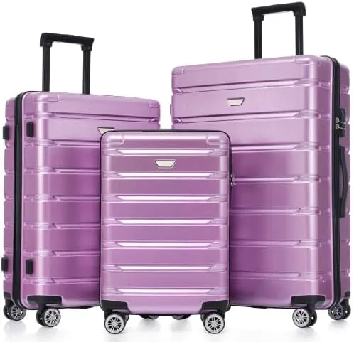 Luggage Sets 3 Piece, Hardshell Suitcases with Wheels, Modern New Durable ABS PC Travel Suitcase with Spinner Wheels, Travel Luggage for Men and Women (Purple)