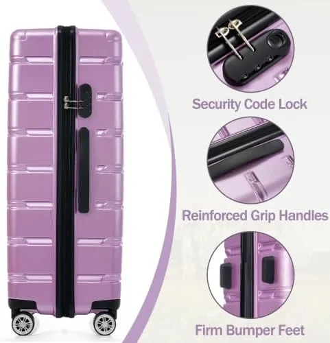 Luggage Sets 3 Piece, Hardshell Suitcases with Wheels, Modern New Durable ABS PC Travel Suitcase with Spinner Wheels, Travel Luggage for Men and Women (Purple)