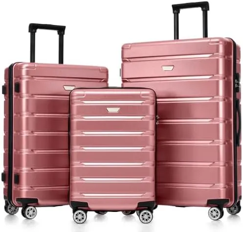 Luggage Sets 3 Piece, Hardshell Suitcases with Wheels, Modern New Durable ABS PC Travel Suitcase with Spinner Wheels, Travel Luggage for Men and Women (Rose Gold i)