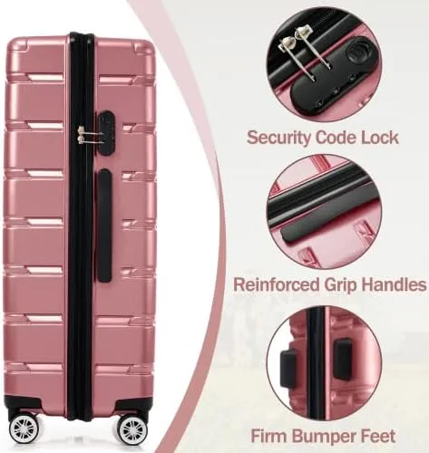Luggage Sets 3 Piece, Hardshell Suitcases with Wheels, Modern New Durable ABS PC Travel Suitcase with Spinner Wheels, Travel Luggage for Men and Women (Rose Gold i)