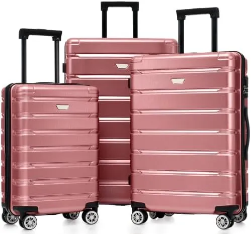 Luggage Sets 3 Piece, Hardshell Suitcases with Wheels, Modern New Durable ABS PC Travel Suitcase with Spinner Wheels, Travel Luggage for Men and Women (Rose Gold i)
