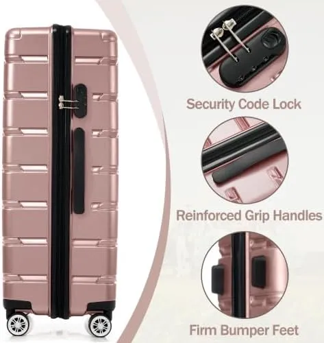 Luggage Sets 3 Piece, Hardshell Suitcases with Wheels, Modern New Durable ABS PC Travel Suitcase with Spinner Wheels, Travel Luggage for Men and Women (Rose Gold)