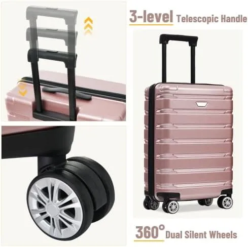 Luggage Sets 3 Piece, Hardshell Suitcases with Wheels, Modern New Durable ABS PC Travel Suitcase with Spinner Wheels, Travel Luggage for Men and Women (Rose Gold)