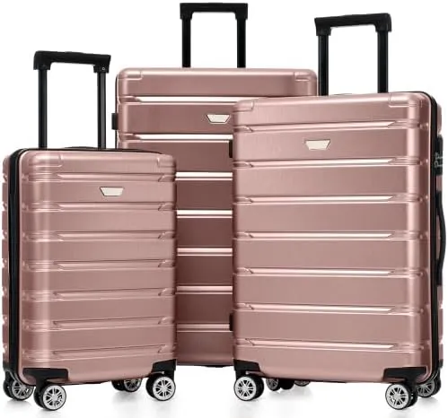 Luggage Sets 3 Piece, Hardshell Suitcases with Wheels, Modern New Durable ABS PC Travel Suitcase with Spinner Wheels, Travel Luggage for Men and Women (Rose Gold)