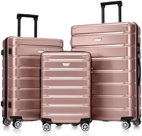 Luggage Sets 3 Piece, Hardshell Suitcases with Wheels, Modern New Durable ABS PC Travel Suitcase with Spinner Wheels, Travel Luggage for Men and Women (Rose Gold)