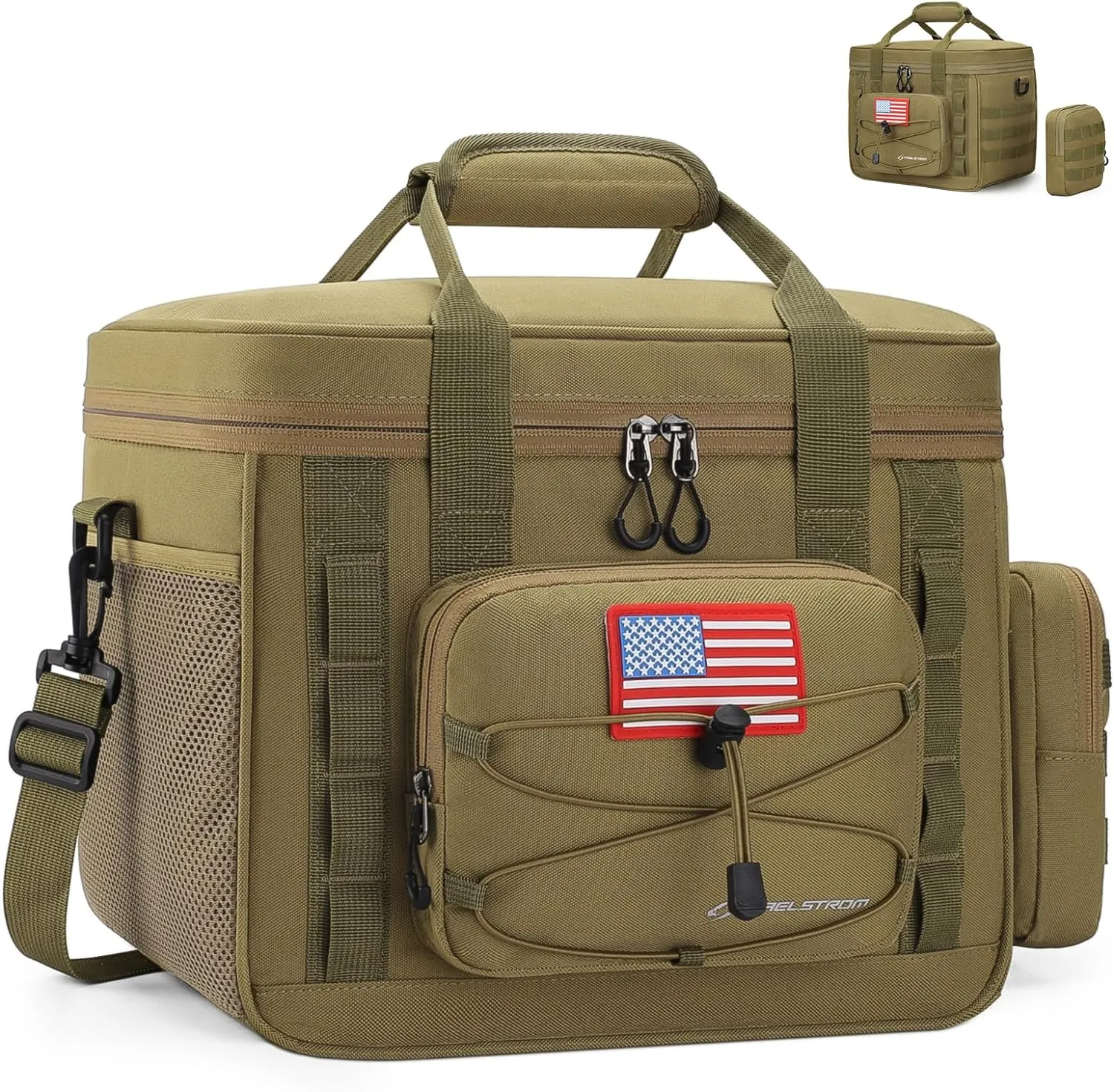 Maelstrom Tactical Lunch Box, Insulated Lunch Bag for Men, Large Durable Leakproof Cooler Bag with Detachable MOLLE Bags, Modern Lunch Tote for Adult Women Work,Picnic,20 Cans/15 L, Khaki