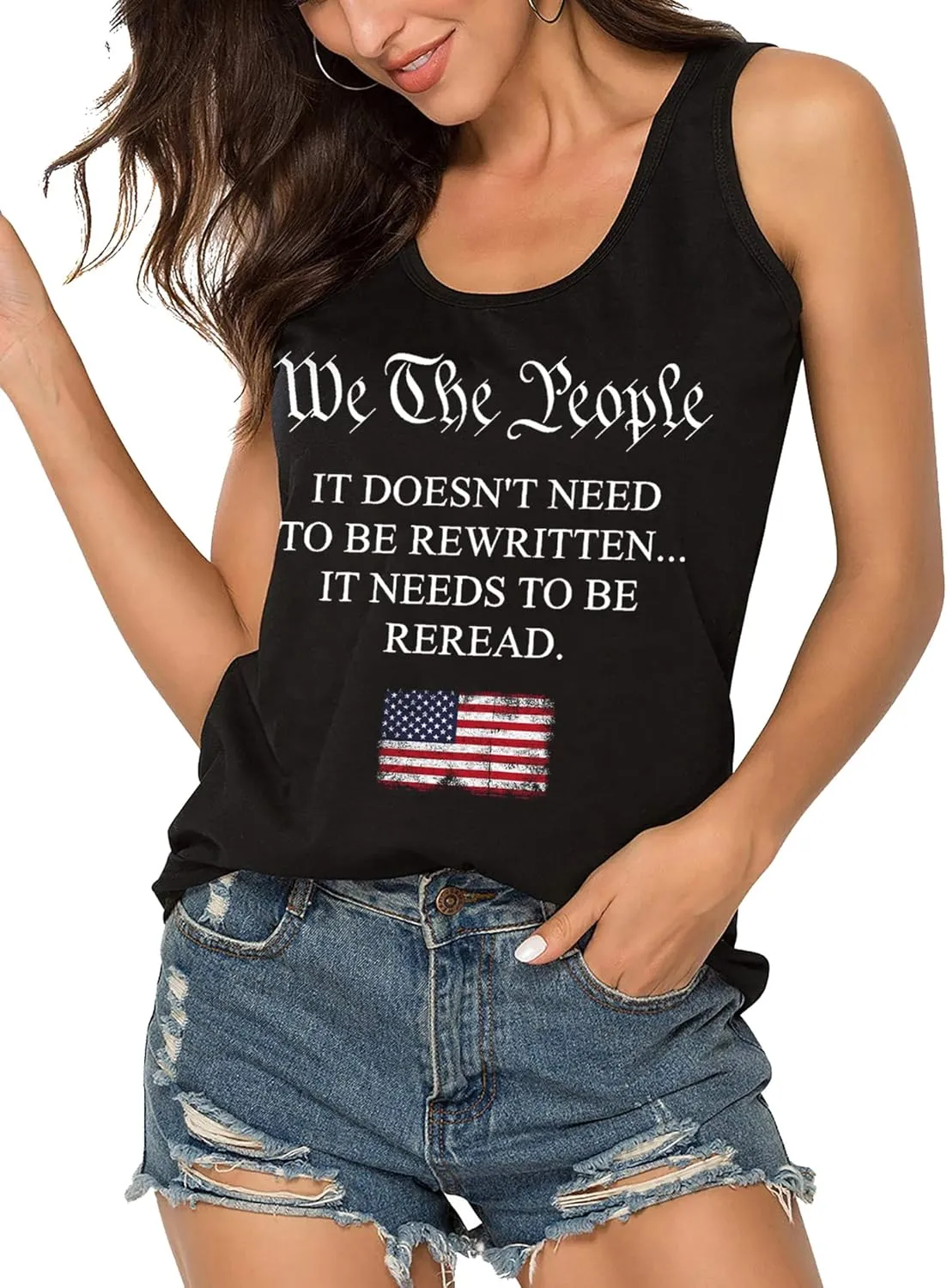MAIHUN American Flag Tank Tops for Women 4th of July Vest Patriotic Shirt USA Flag Stars Stripes Sleeveless