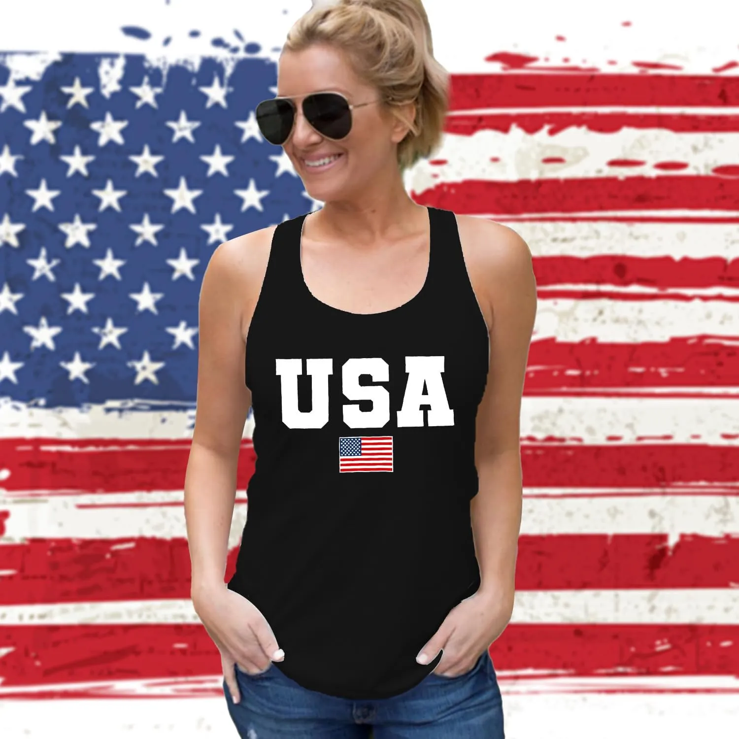 MAIHUN American Flag Tank Tops for Women 4th of July Vest Patriotic Shirt USA Flag Stars Stripes Sleeveless