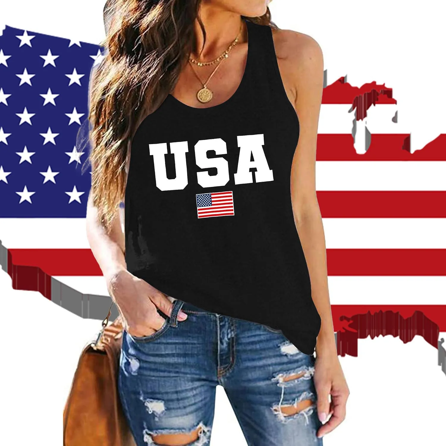 MAIHUN American Flag Tank Tops for Women 4th of July Vest Patriotic Shirt USA Flag Stars Stripes Sleeveless
