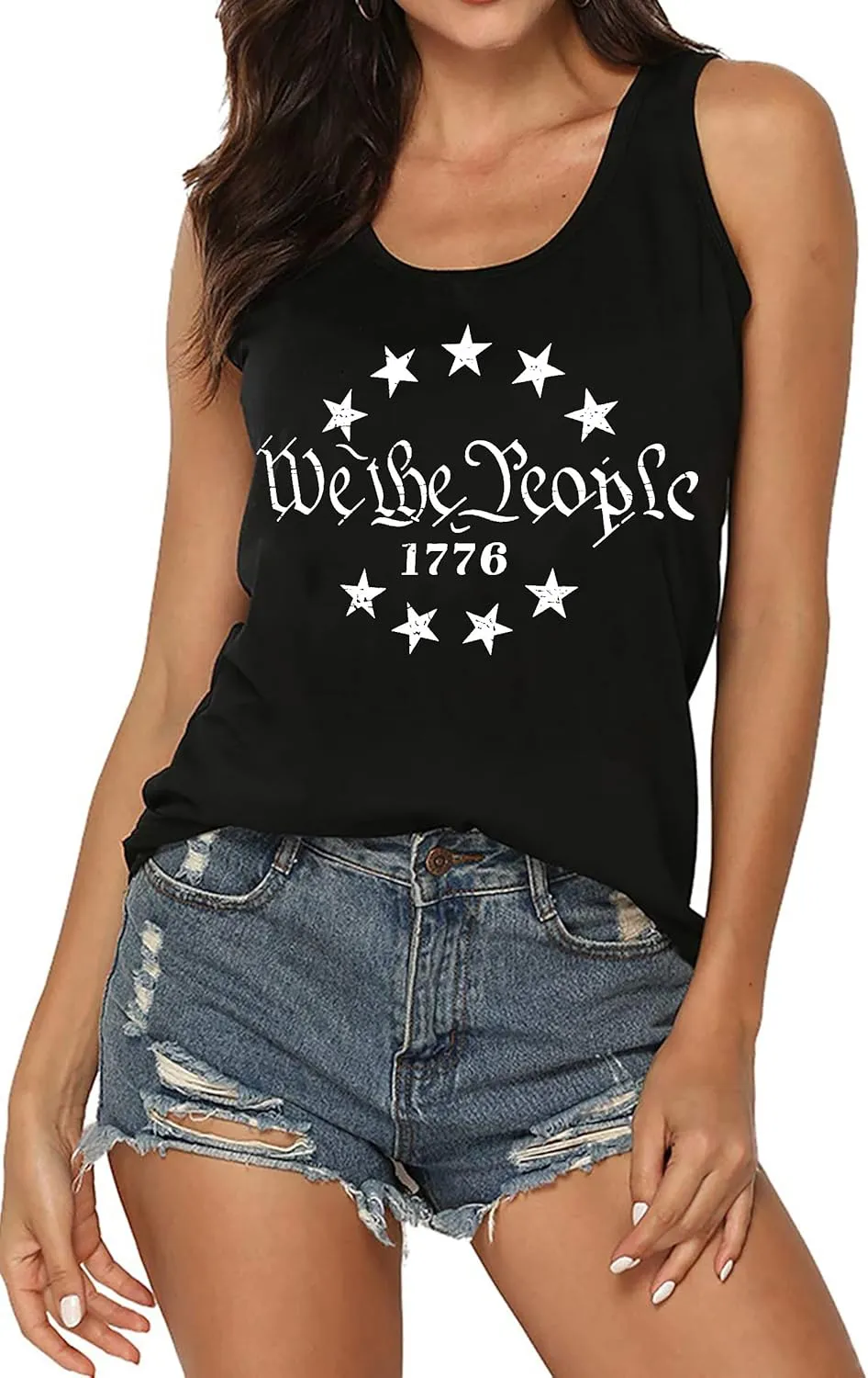 MAIHUN American Flag Tank Tops for Women 4th of July Vest Patriotic Shirt USA Flag Stars Stripes Sleeveless
