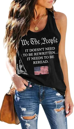 MAIHUN American Flag Tank Tops for Women 4th of July Vest Patriotic Shirt USA Flag Stars Stripes Sleeveless