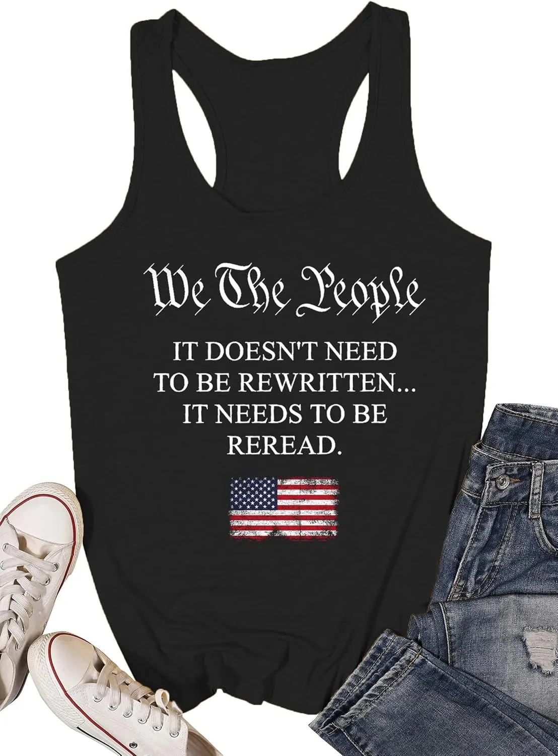 MAIHUN American Flag Tank Tops for Women 4th of July Vest Patriotic Shirt USA Flag Stars Stripes Sleeveless