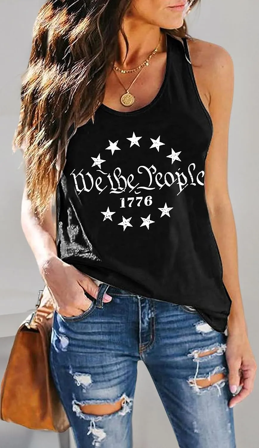 MAIHUN American Flag Tank Tops for Women 4th of July Vest Patriotic Shirt USA Flag Stars Stripes Sleeveless