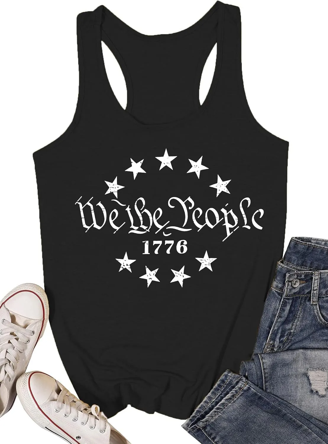 MAIHUN American Flag Tank Tops for Women 4th of July Vest Patriotic Shirt USA Flag Stars Stripes Sleeveless