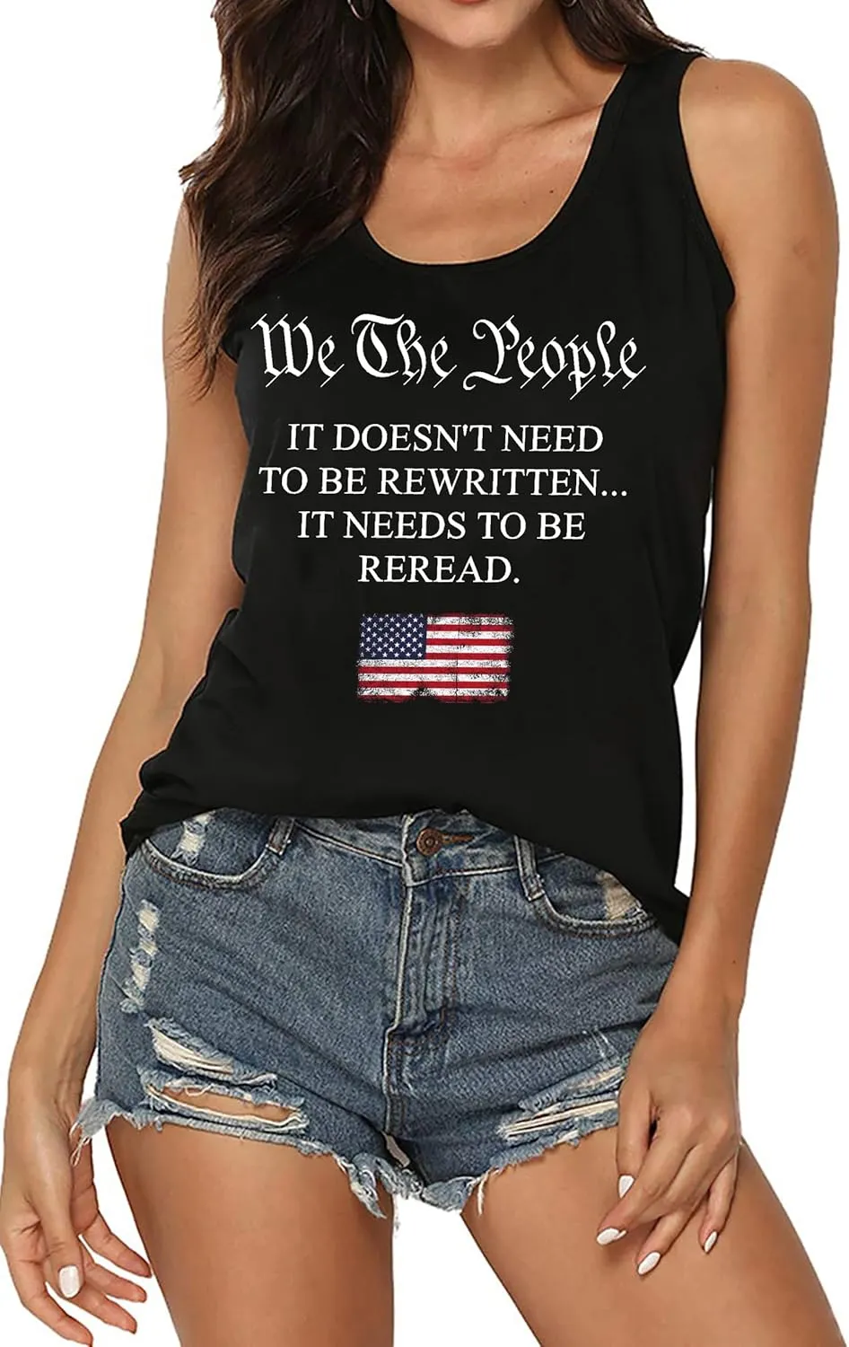 MAIHUN American Flag Tank Tops for Women 4th of July Vest Patriotic Shirt USA Flag Stars Stripes Sleeveless