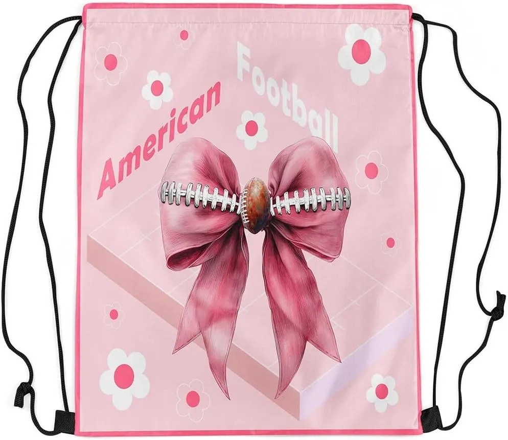 Manfei American Football Drawstring Backpack Bag,Pink Bow Cute Daisy Flowers String Bag Sackpack,Modern Geometry Court Water Resistant Backpack for Gym Shopping Sport Yoga