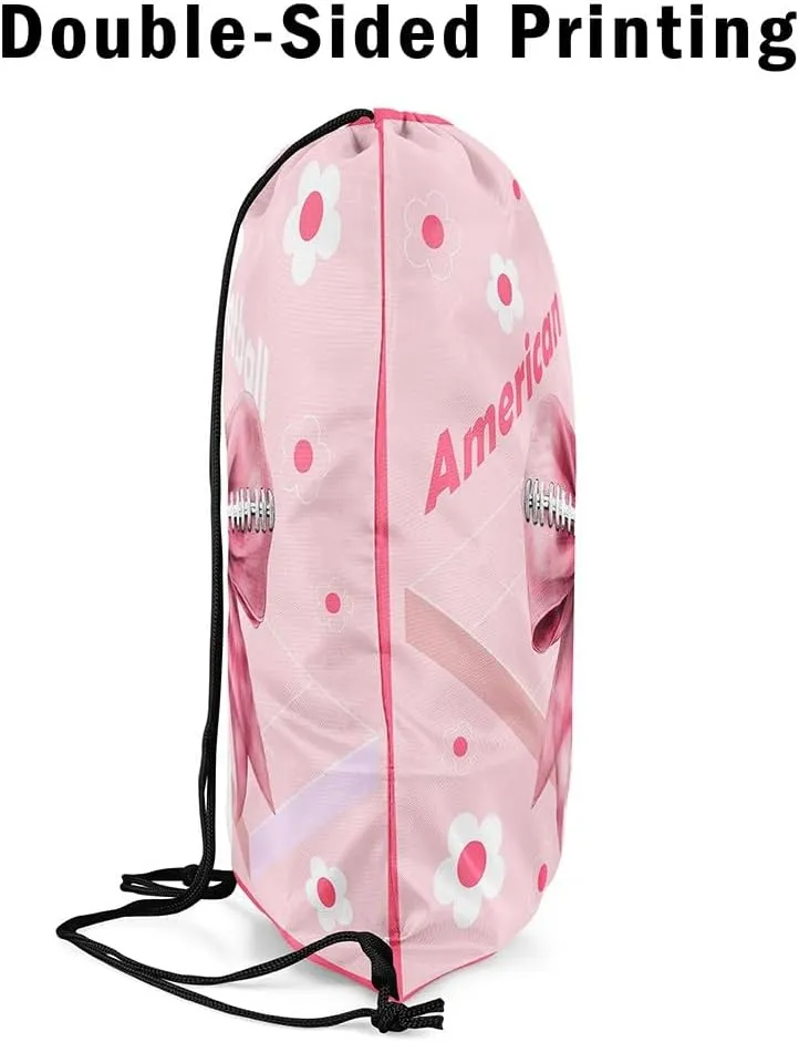 Manfei American Football Drawstring Backpack Bag,Pink Bow Cute Daisy Flowers String Bag Sackpack,Modern Geometry Court Water Resistant Backpack for Gym Shopping Sport Yoga
