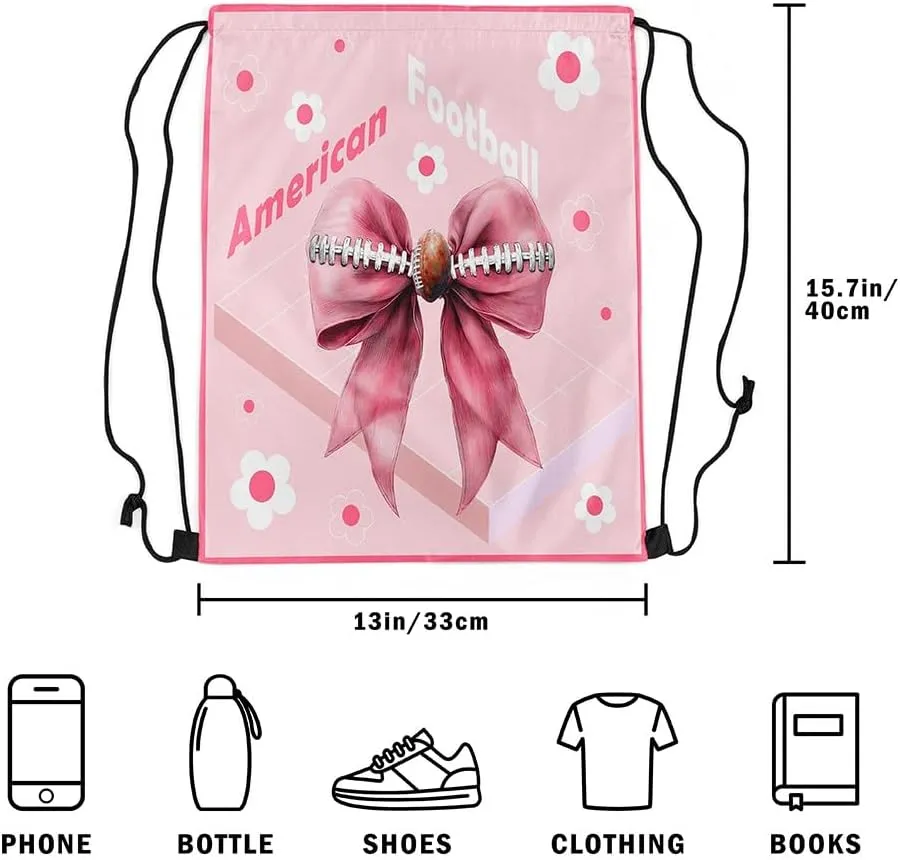 Manfei American Football Drawstring Backpack Bag,Pink Bow Cute Daisy Flowers String Bag Sackpack,Modern Geometry Court Water Resistant Backpack for Gym Shopping Sport Yoga