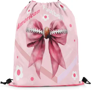Manfei American Football Drawstring Backpack Bag,Pink Bow Cute Daisy Flowers String Bag Sackpack,Modern Geometry Court Water Resistant Backpack for Gym Shopping Sport Yoga