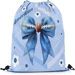 Manfei American Football Drawstring Backpack,Blue Bow Cute Daisy Flowers Waterproof Sports Gym Bag,Modern Geometry Court Large Capacity for Travelling,Swimming,Beach