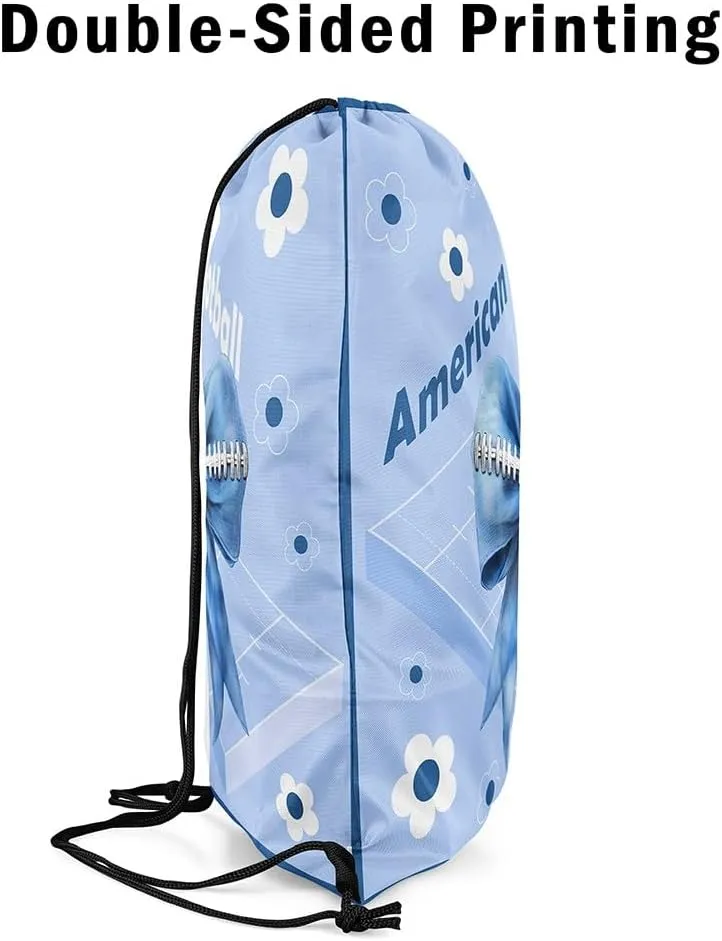 Manfei American Football Drawstring Backpack,Blue Bow Cute Daisy Flowers Waterproof Sports Gym Bag,Modern Geometry Court Large Capacity for Travelling,Swimming,Beach