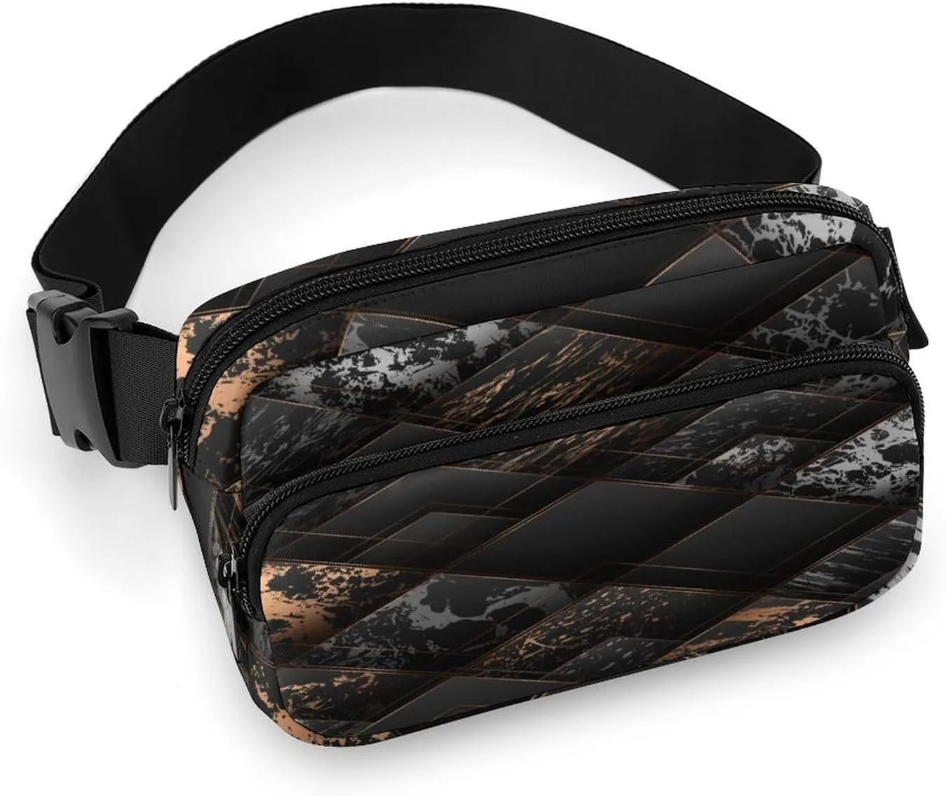 Marble Geometric Black Golden Belt Bag Fanny Pack Crossbody Modern Art Fashion Waist Packs With Adjustable Strap For Men Women Travel Hiking Cycling Running