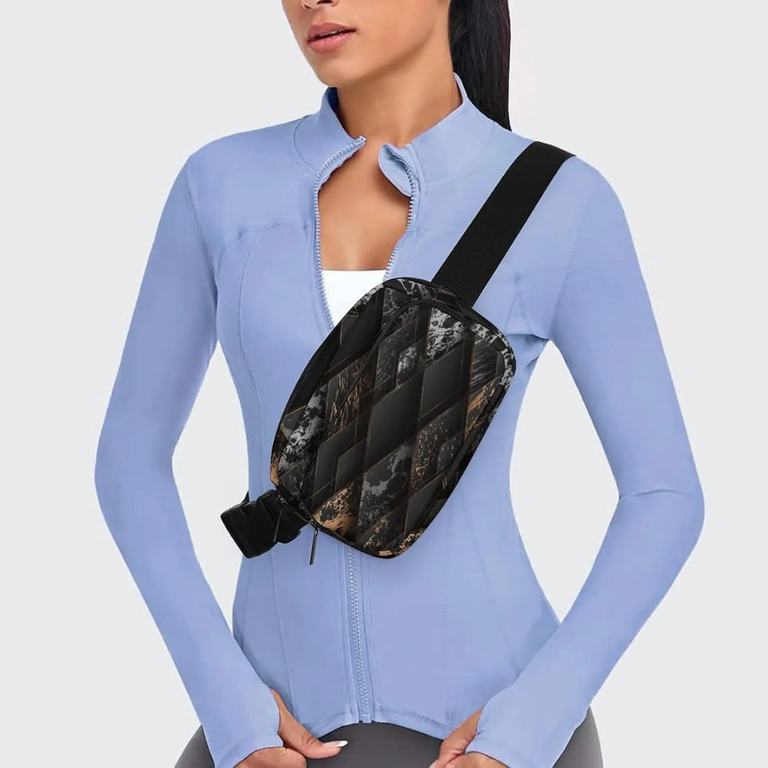 Marble Geometric Black Golden Belt Bag Fanny Pack Crossbody Modern Art Fashion Waist Packs With Adjustable Strap For Men Women Travel Hiking Cycling Running