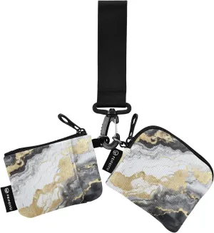 MCHIVER Modern Black Marble Dual Pouch Wristlet Portable Keychain Wallet Detachable Coin Purse Pouch with Zipper Change Purse for Men Women