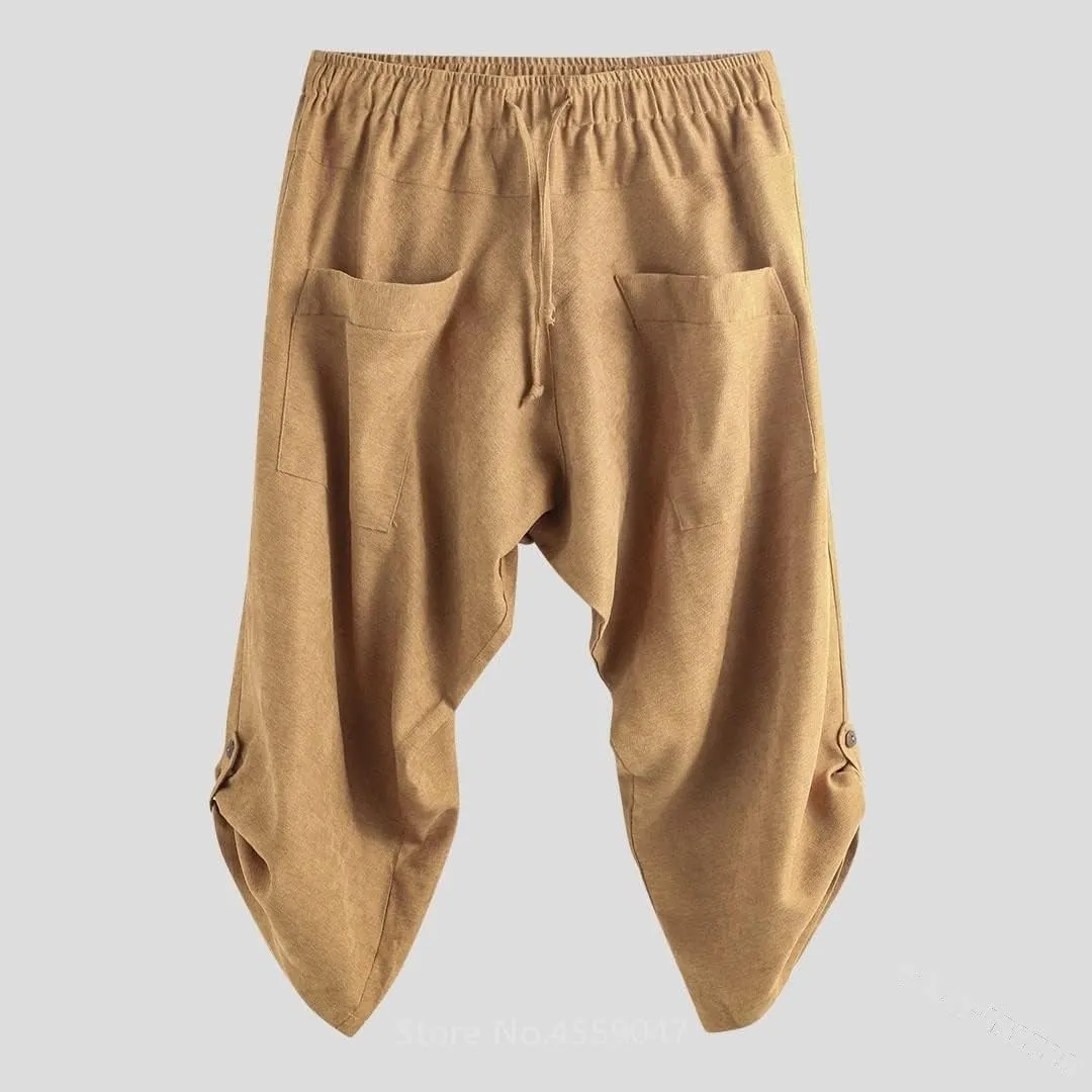 Men Medieval Trousers Cosplay Costume Pirate Renaissance Harem Pocket Pants Halloween Costumes Adult Vintage