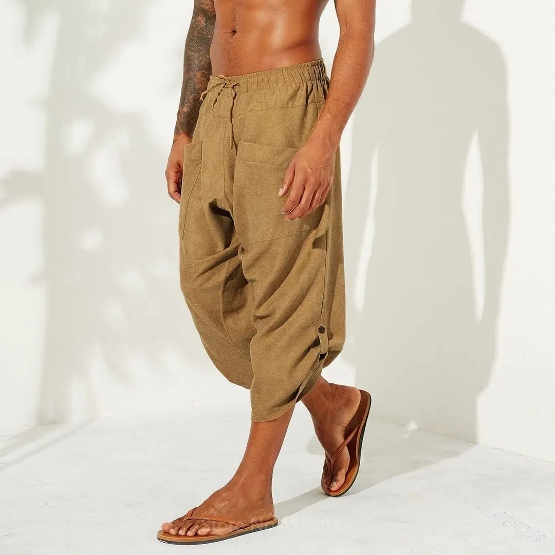 Men Medieval Trousers Cosplay Costume Pirate Renaissance Harem Pocket Pants Halloween Costumes Adult Vintage