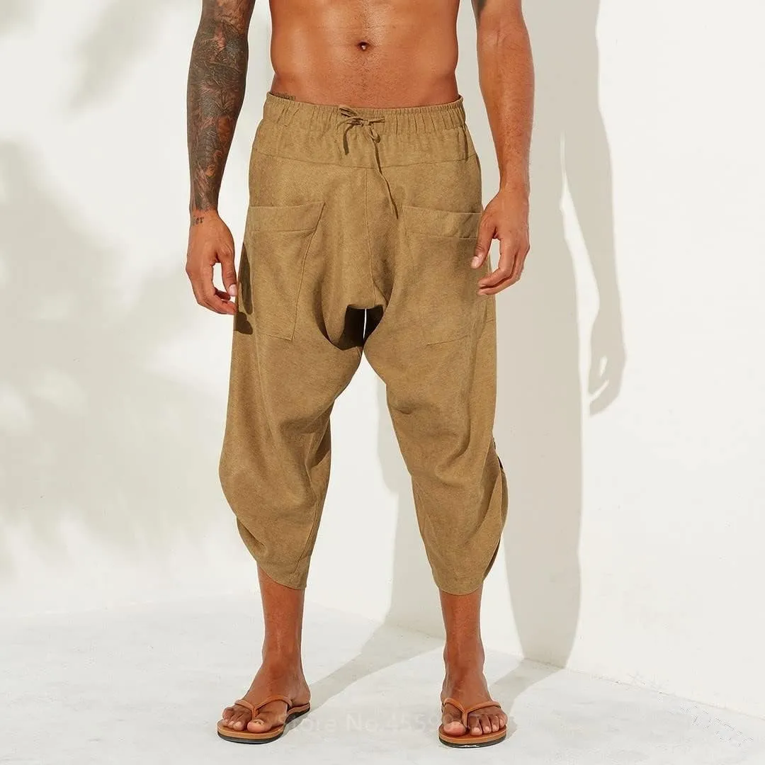 Men Medieval Trousers Cosplay Costume Pirate Renaissance Harem Pocket Pants Halloween Costumes Adult Vintage