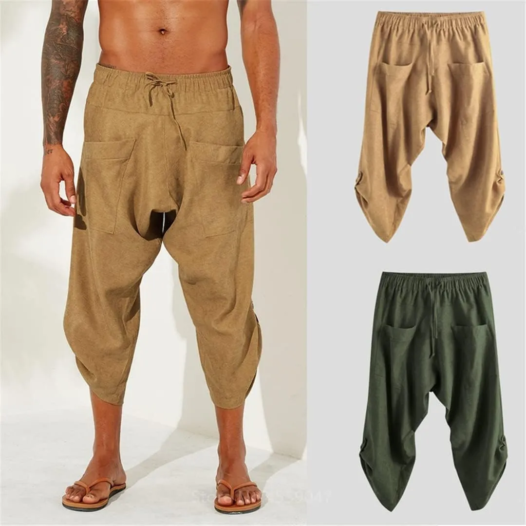 Men Medieval Trousers Cosplay Costume Pirate Renaissance Harem Pocket Pants Halloween Costumes Adult Vintage