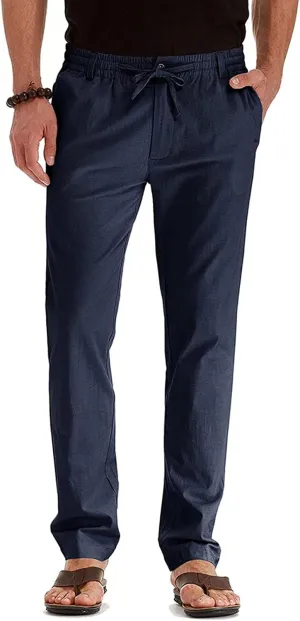 Men's Casual Pants Comfort Flat Front Stretch Dress Pants Business Work Pants Relaxed Fit Slack Straight Leg Trousers