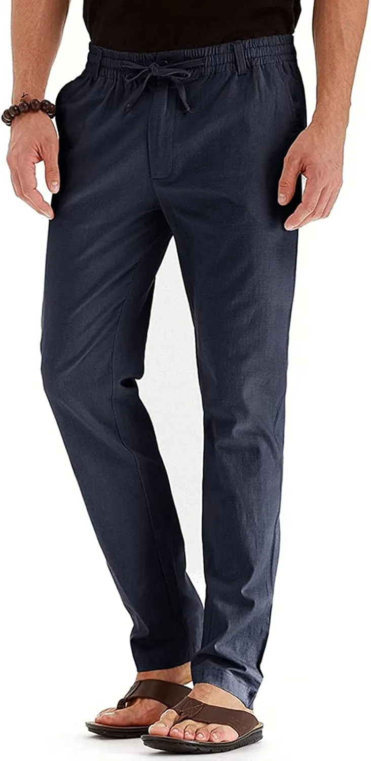 Men's Casual Pants Comfort Flat Front Stretch Dress Pants Business Work Pants Relaxed Fit Slack Straight Leg Trousers