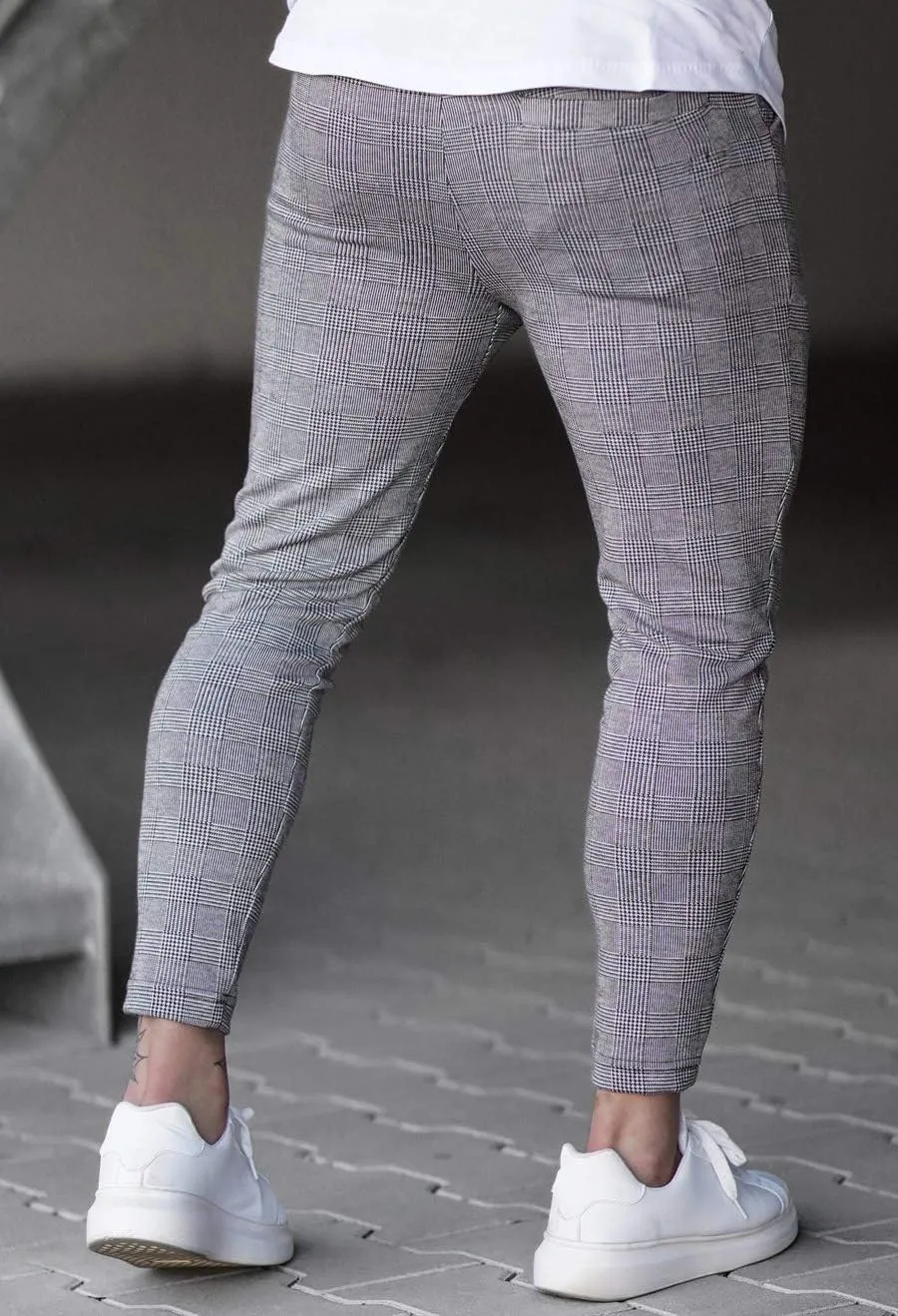 Mens Dress Pants Casual Plaid Check Slim Fit Stretch Skinny Suit Pencil Pants Men Sports Pants