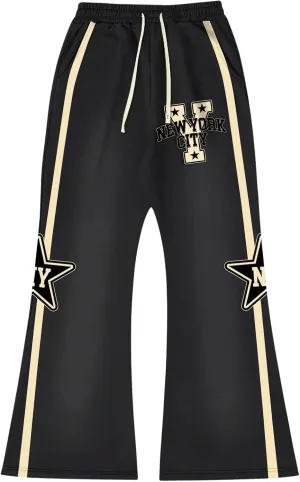 Men's Letter Print Baggy Sweatpants Drawstring Waist Flare Leg Jogger Pants Sweat Pants