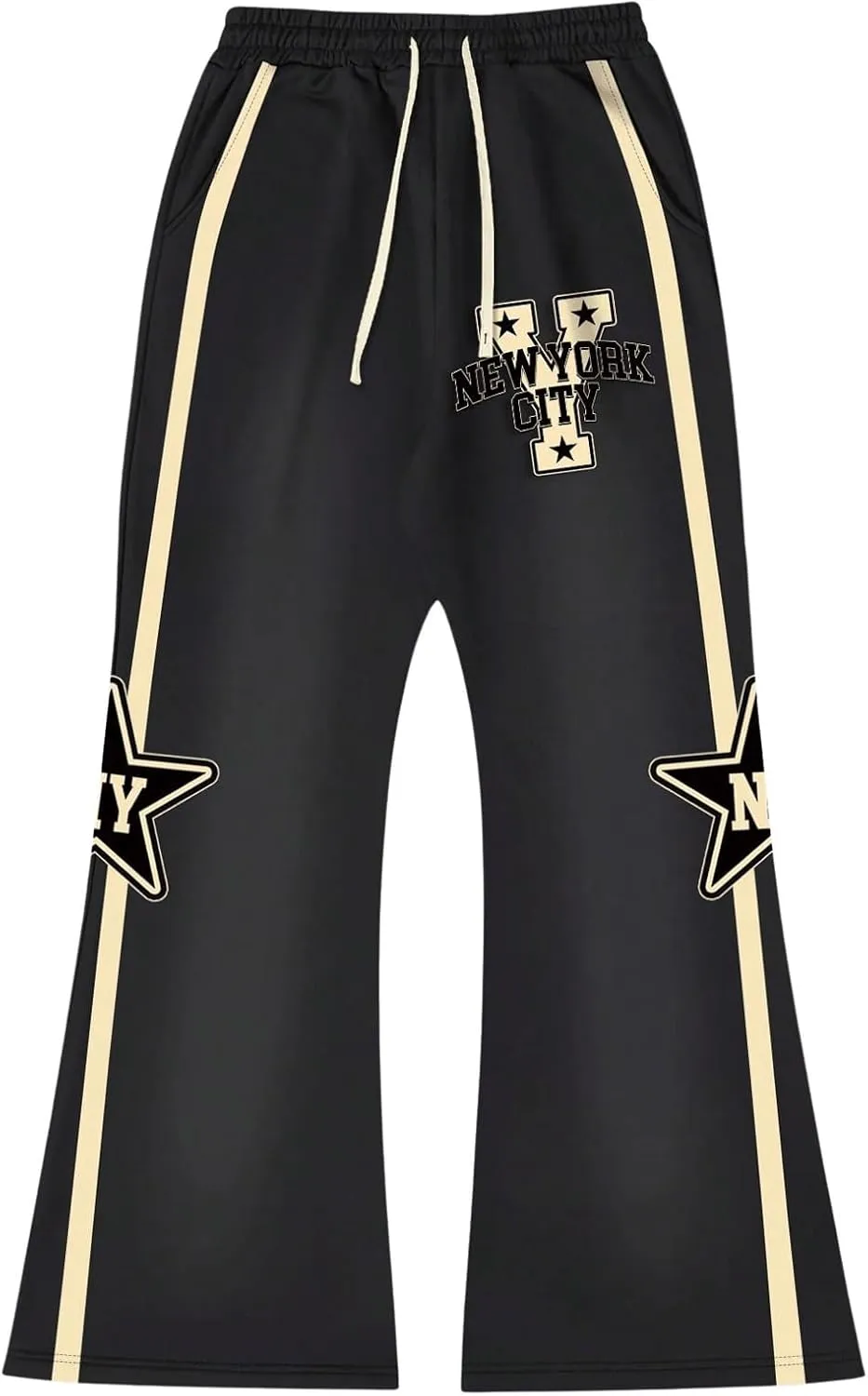 Men's Letter Print Baggy Sweatpants Drawstring Waist Flare Leg Jogger Pants Sweat Pants