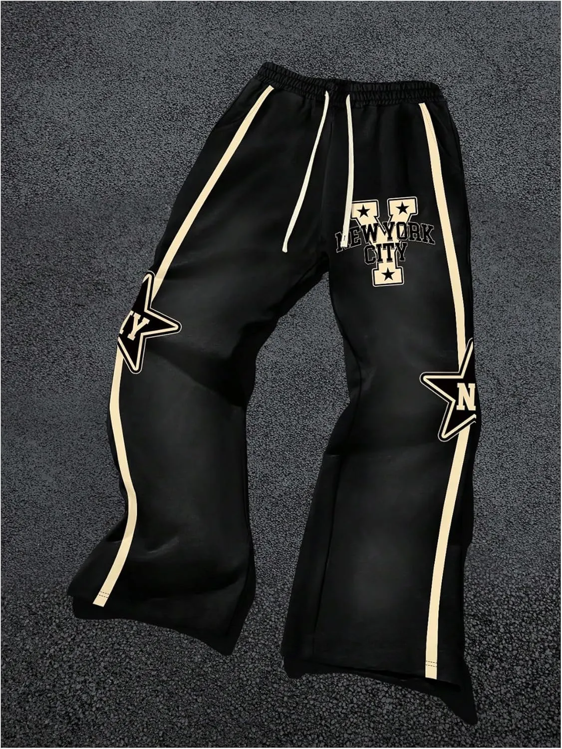 Men's Letter Print Baggy Sweatpants Drawstring Waist Flare Leg Jogger Pants Sweat Pants